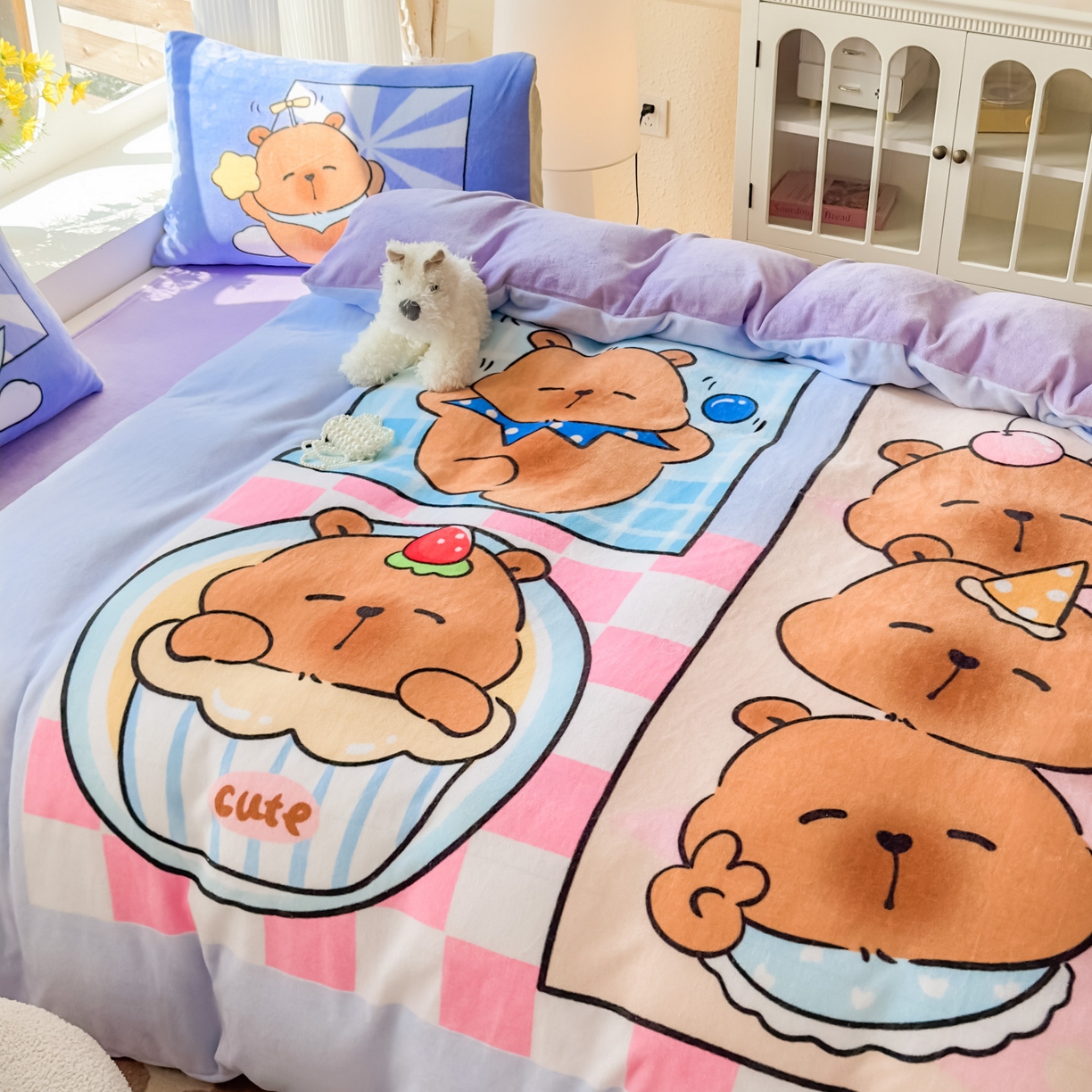 91家纺网 家纺一手货源 找家纺 浩诚 2025新款高克重原创设计牛奶绒大版卡通四件套第2批 调皮巴拉