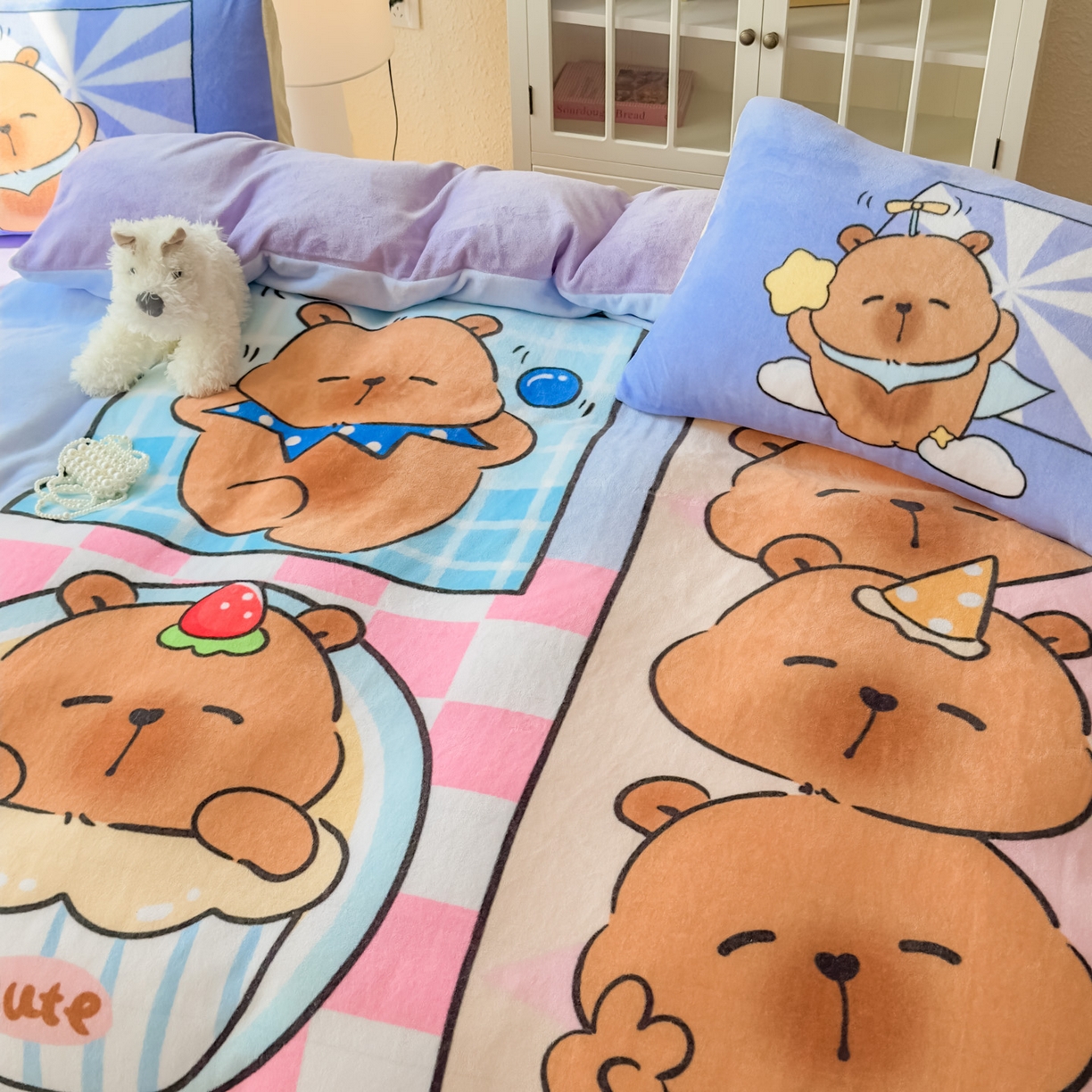 91家纺网 家纺一手货源 找家纺 浩诚 2025新款高克重原创设计牛奶绒大版卡通四件套第2批 调皮巴拉