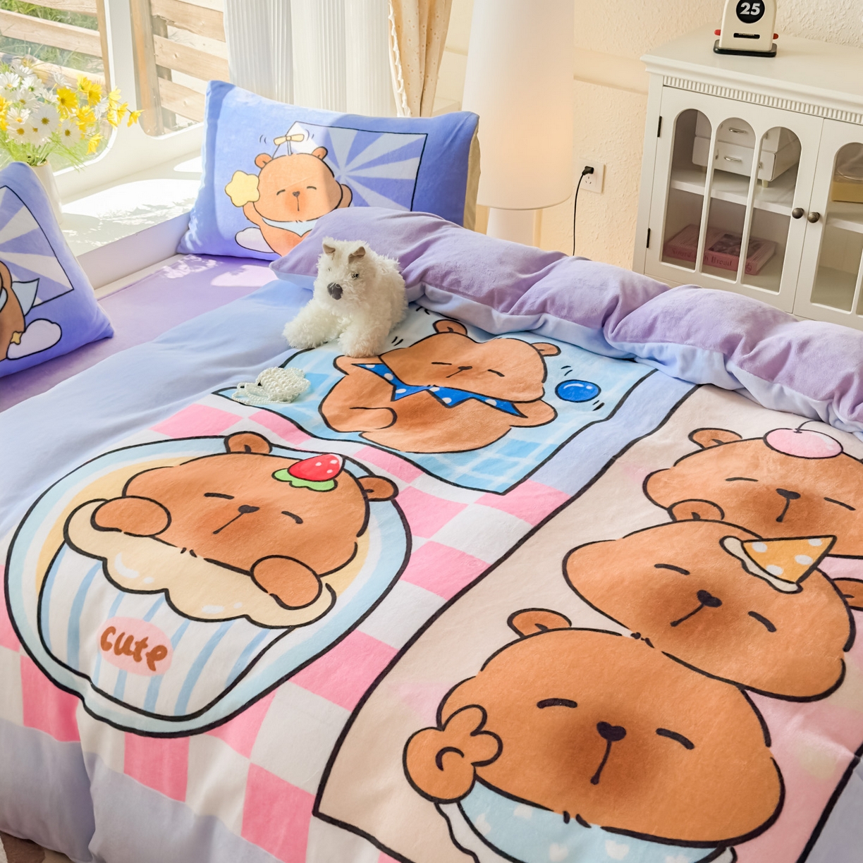 91家纺网 家纺一手货源 找家纺 浩诚 2025新款高克重原创设计牛奶绒大版卡通四件套第2批 调皮巴拉