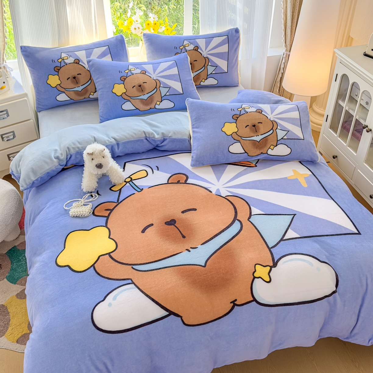 浩诚 2025新款高克重原创设计牛奶绒大版卡通四件套第2批 飞行员卡卡