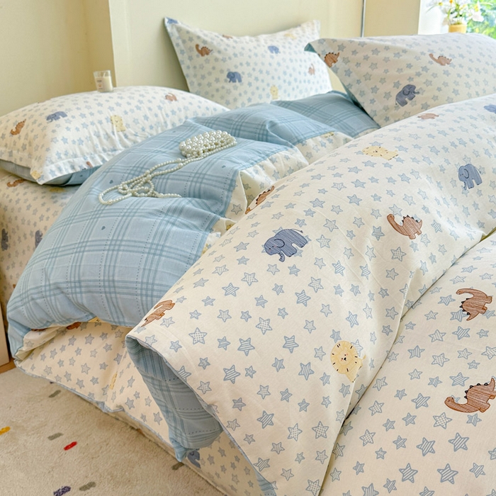 91家纺网 家纺一手货源 找家纺 绵庭家纺 2025新款田园花卉全棉纯棉印花四件套 蓝星动物园