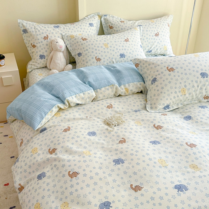 91家纺网 家纺一手货源 找家纺 绵庭家纺 2025新款田园花卉全棉纯棉印花四件套 蓝星动物园