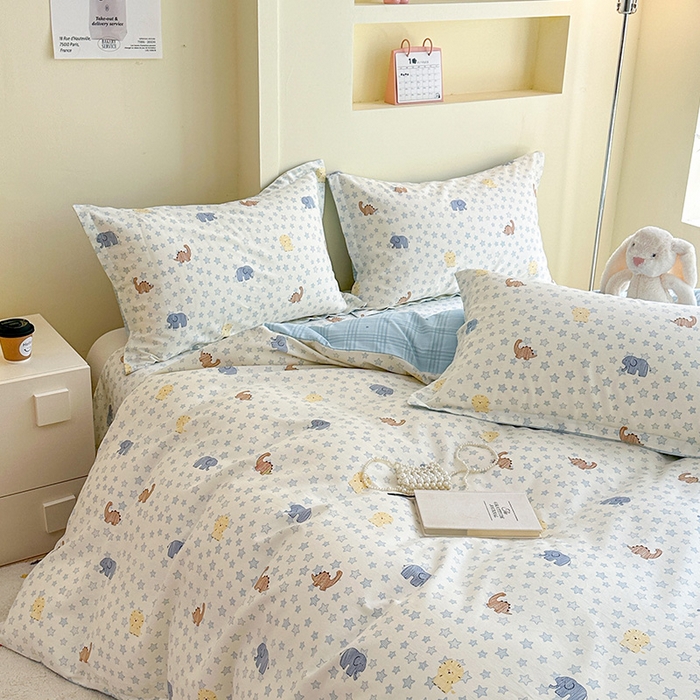 91家纺网 家纺一手货源 找家纺 绵庭家纺 2025新款田园花卉全棉纯棉印花四件套 蓝星动物园