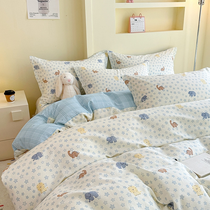 91家纺网 家纺一手货源 找家纺 绵庭家纺 2025新款田园花卉全棉纯棉印花四件套 蓝星动物园