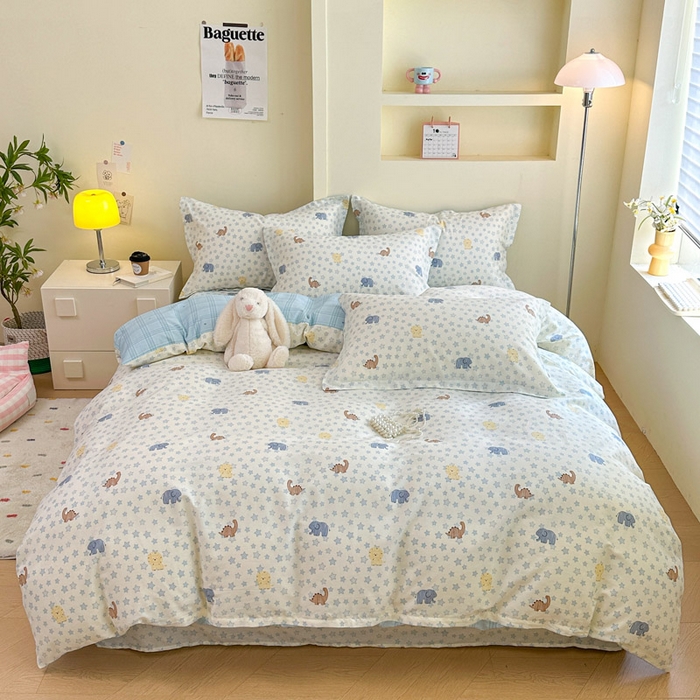 91家纺网 家纺一手货源 找家纺 绵庭家纺 2025新款田园花卉全棉纯棉印花四件套 蓝星动物园