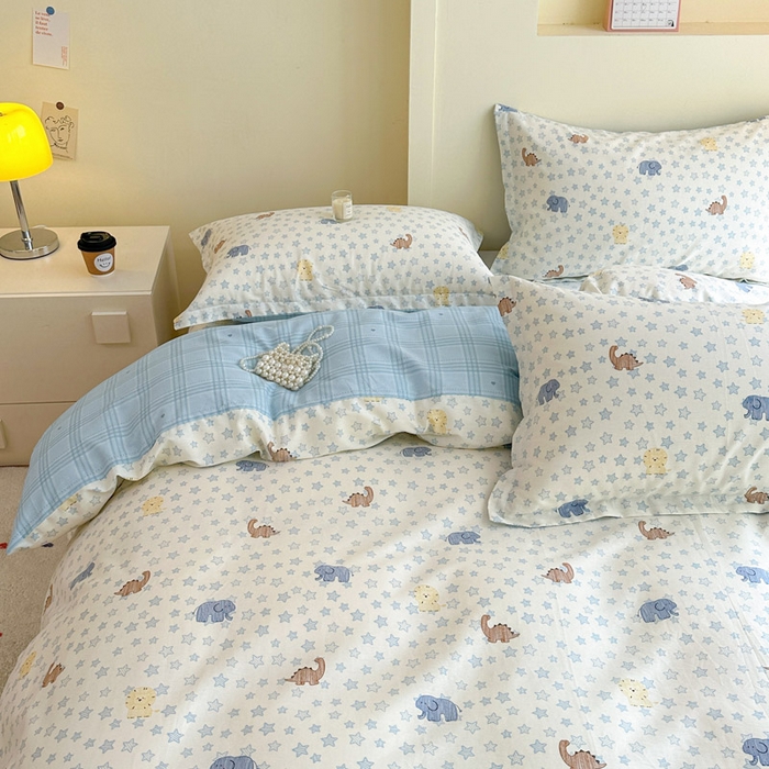 91家纺网 家纺一手货源 找家纺 绵庭家纺 2025新款田园花卉全棉纯棉印花四件套 蓝星动物园