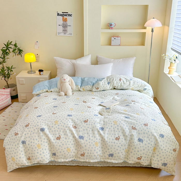 91家纺网 家纺一手货源 找家纺 绵庭家纺 2025新款田园花卉全棉纯棉印花四件套 蓝星动物园