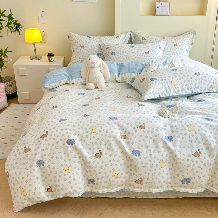 91家纺网 家纺一手货源 找家纺 绵庭家纺 2025新款田园花卉全棉纯棉印花四件套 蓝星动物园