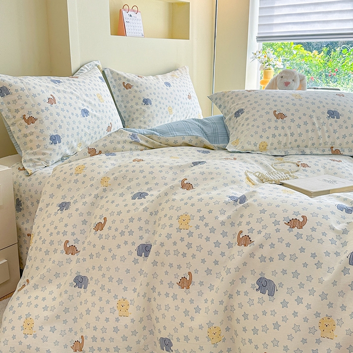 91家纺网 家纺一手货源 找家纺 绵庭家纺 2025新款田园花卉全棉纯棉印花四件套 蓝星动物园