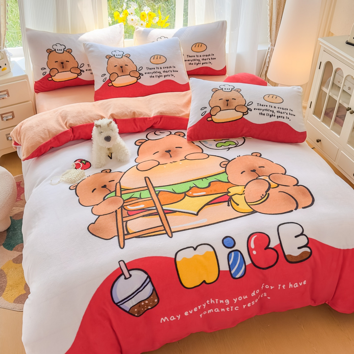 浩诚 2025新款高克重原创设计牛奶绒大版卡通四件套第2批 汉堡巴拉