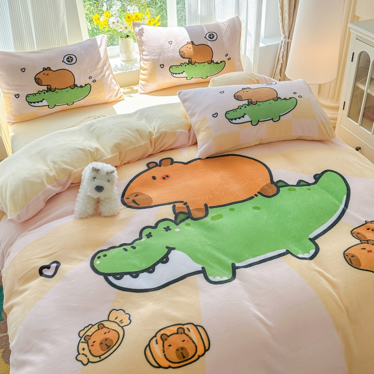 91家纺网 家纺一手货源 找家纺 浩诚 2025新款高克重原创设计牛奶绒大版卡通四件套第2批 趴趴巴拉