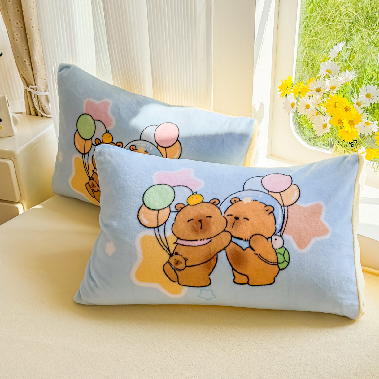 91家纺网 家纺一手货源 找家纺 浩诚 2025新款高克重原创设计牛奶绒大版卡通四件套第2批 气球巴拉