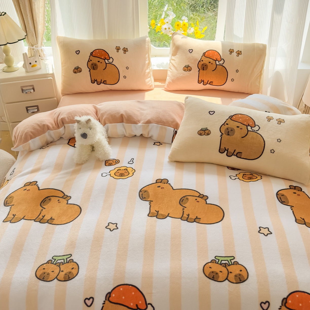 91家纺网 家纺一手货源 找家纺 浩诚 2025新款高克重原创设计牛奶绒大版卡通四件套第2批 条纹巴拉