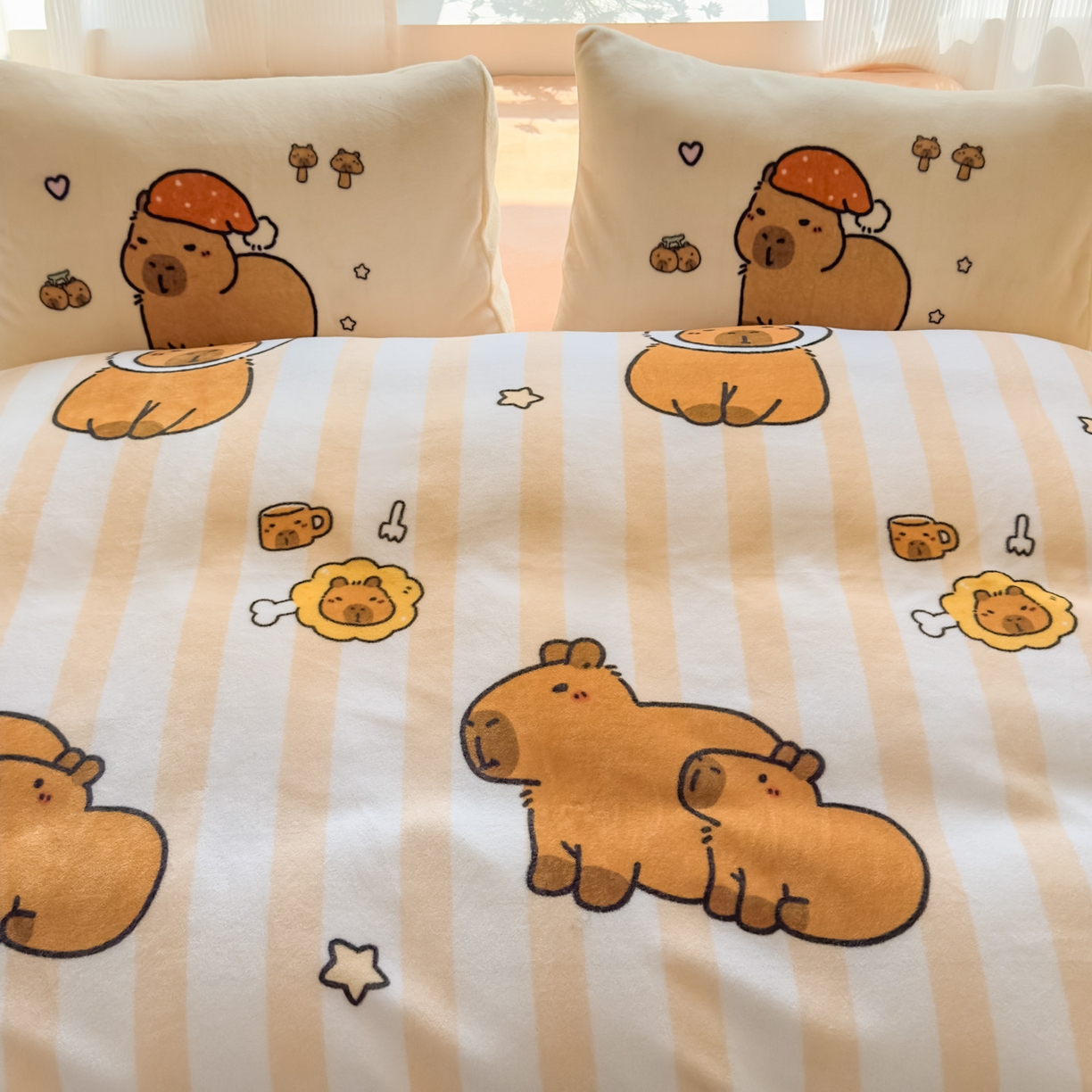 91家纺网 家纺一手货源 找家纺 浩诚 2025新款高克重原创设计牛奶绒大版卡通四件套第2批 条纹巴拉