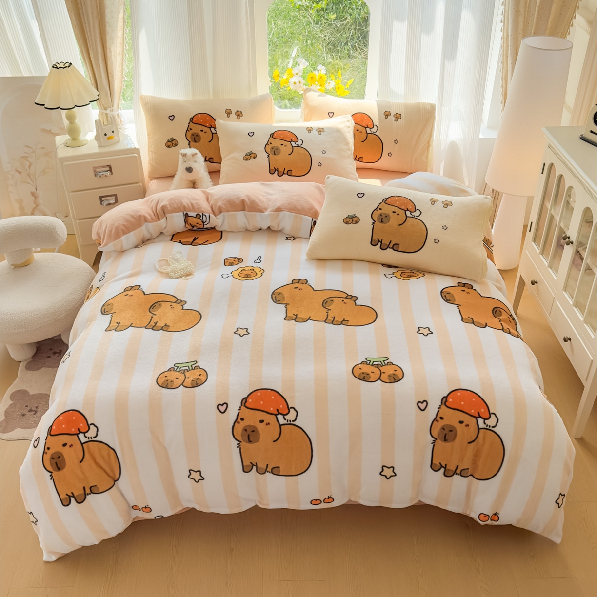 91家纺网 家纺一手货源 找家纺 浩诚 2025新款高克重原创设计牛奶绒大版卡通四件套第2批 条纹巴拉