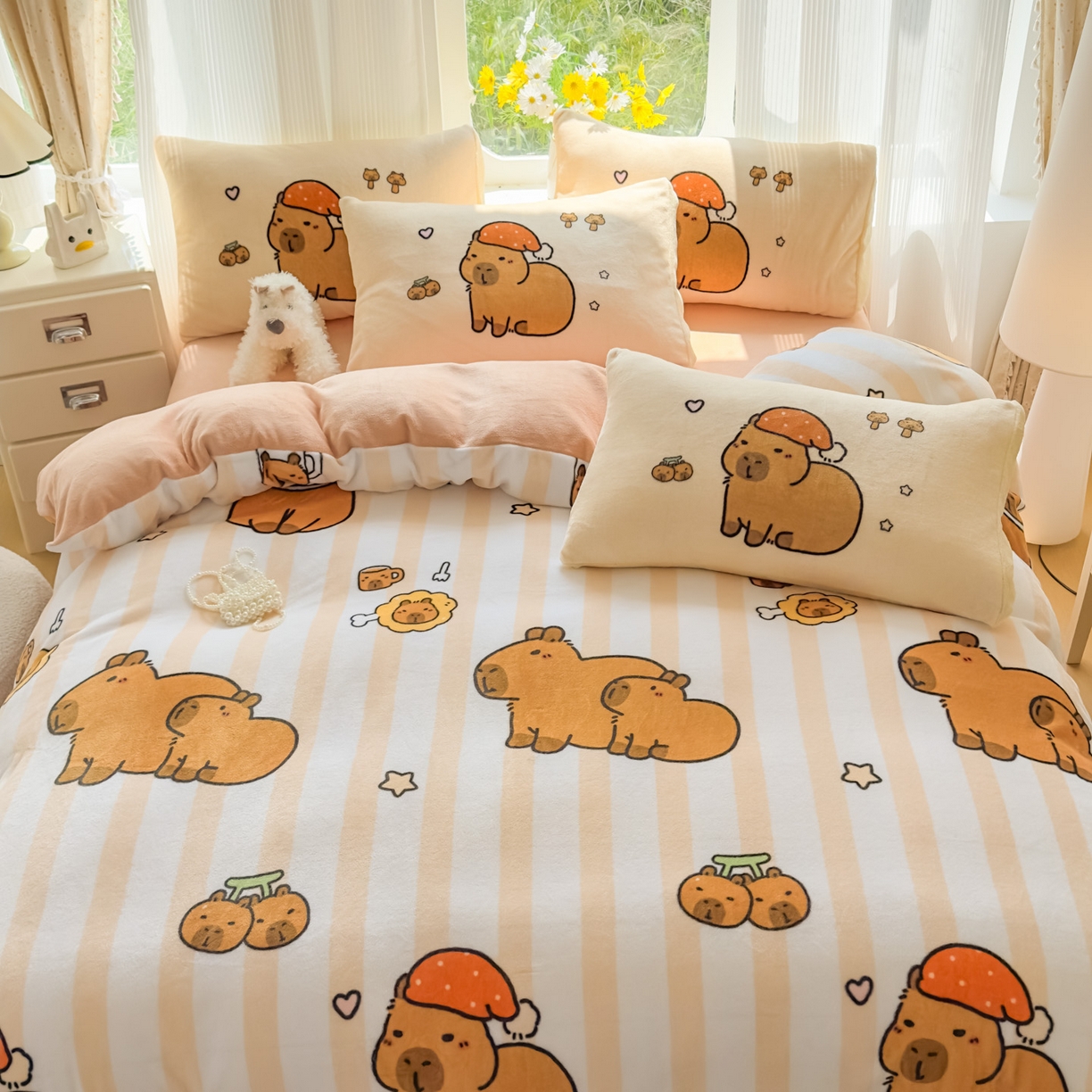 91家纺网 家纺一手货源 找家纺 浩诚 2025新款高克重原创设计牛奶绒大版卡通四件套第2批 条纹巴拉