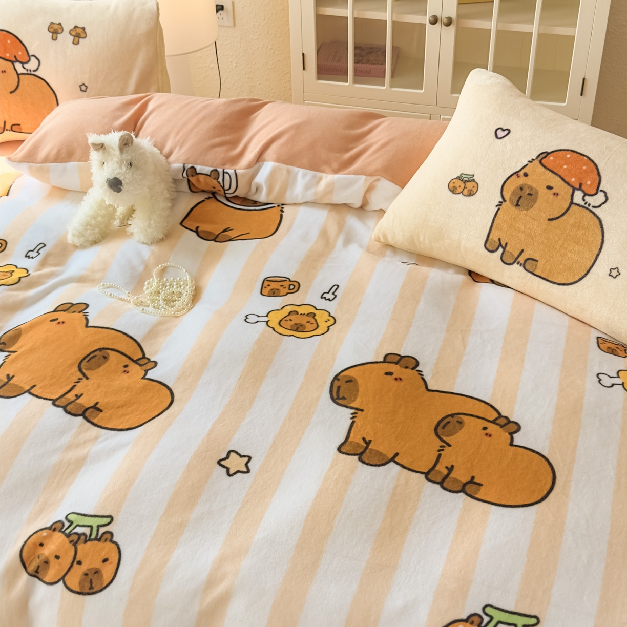 91家纺网 家纺一手货源 找家纺 浩诚 2025新款高克重原创设计牛奶绒大版卡通四件套第2批 条纹巴拉