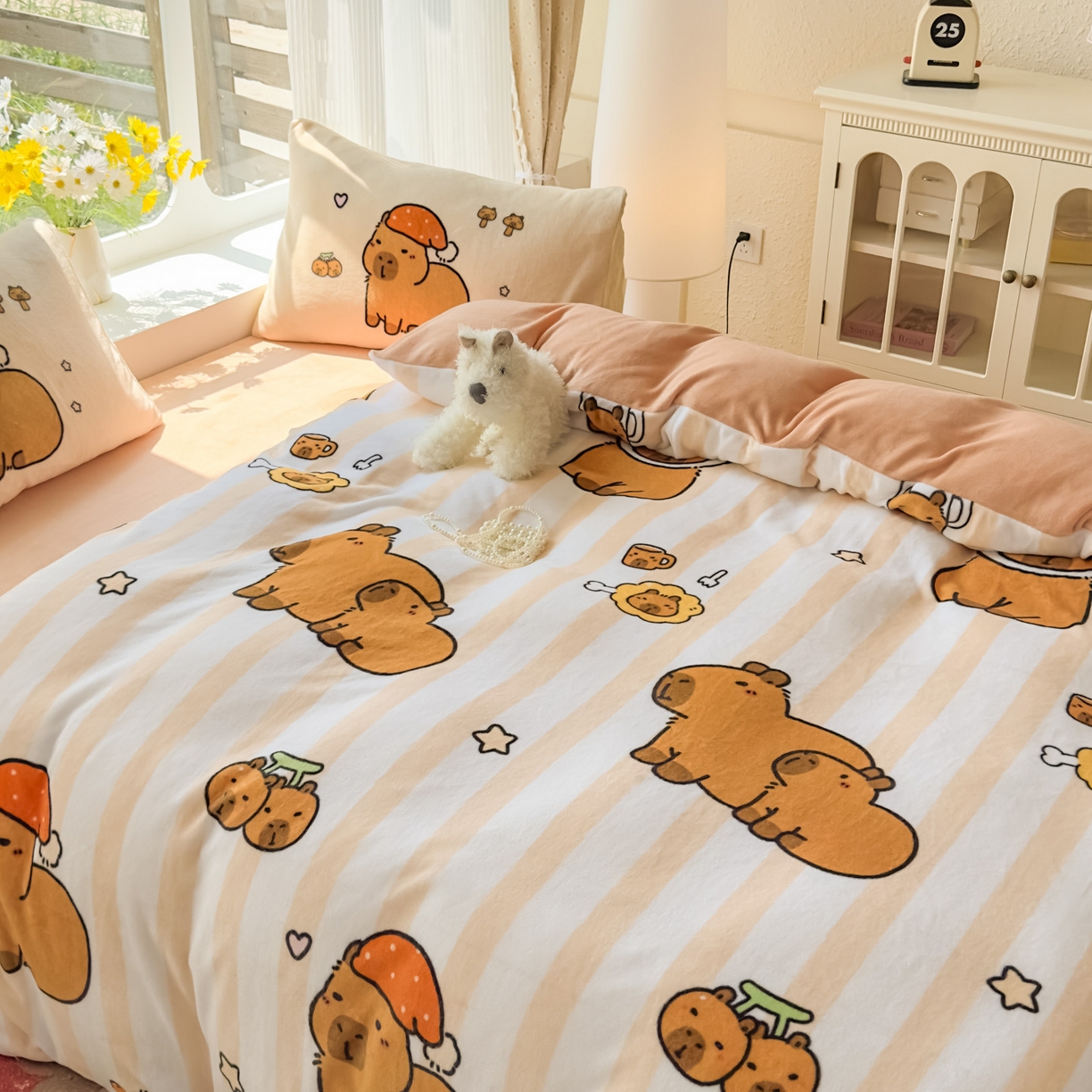 91家纺网 家纺一手货源 找家纺 浩诚 2025新款高克重原创设计牛奶绒大版卡通四件套第2批 条纹巴拉