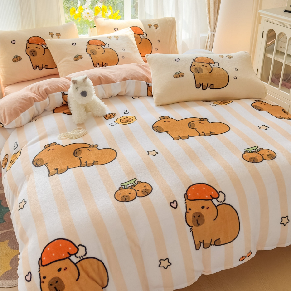 91家纺网 家纺一手货源 找家纺 浩诚 2025新款高克重原创设计牛奶绒大版卡通四件套第2批 条纹巴拉