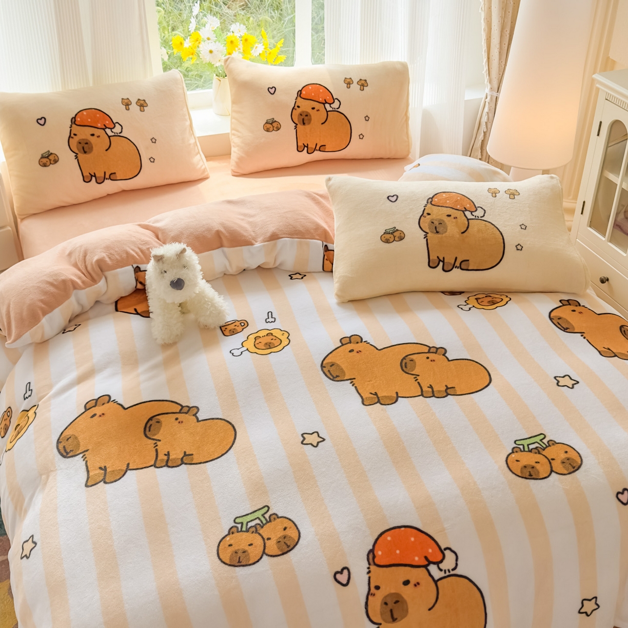 91家纺网 家纺一手货源 找家纺 浩诚 2025新款高克重原创设计牛奶绒大版卡通四件套第2批 条纹巴拉