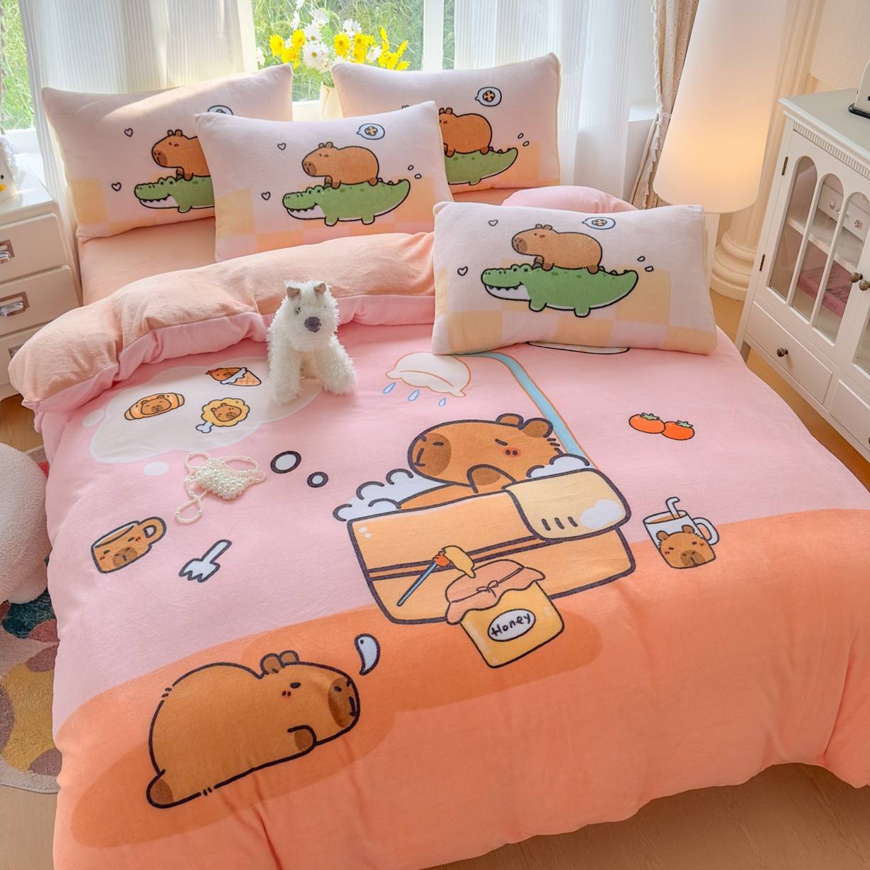 浩诚 2025新款高克重原创设计牛奶绒大版卡通四件套第2批 向往的生活