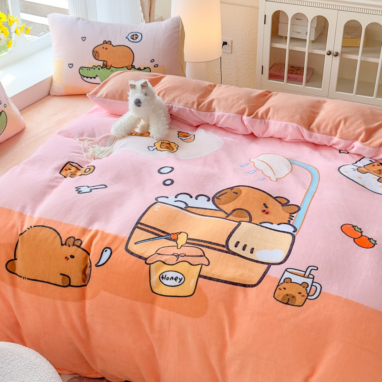 91家纺网 家纺一手货源 找家纺 浩诚 2025新款高克重原创设计牛奶绒大版卡通四件套第2批 向往的生活