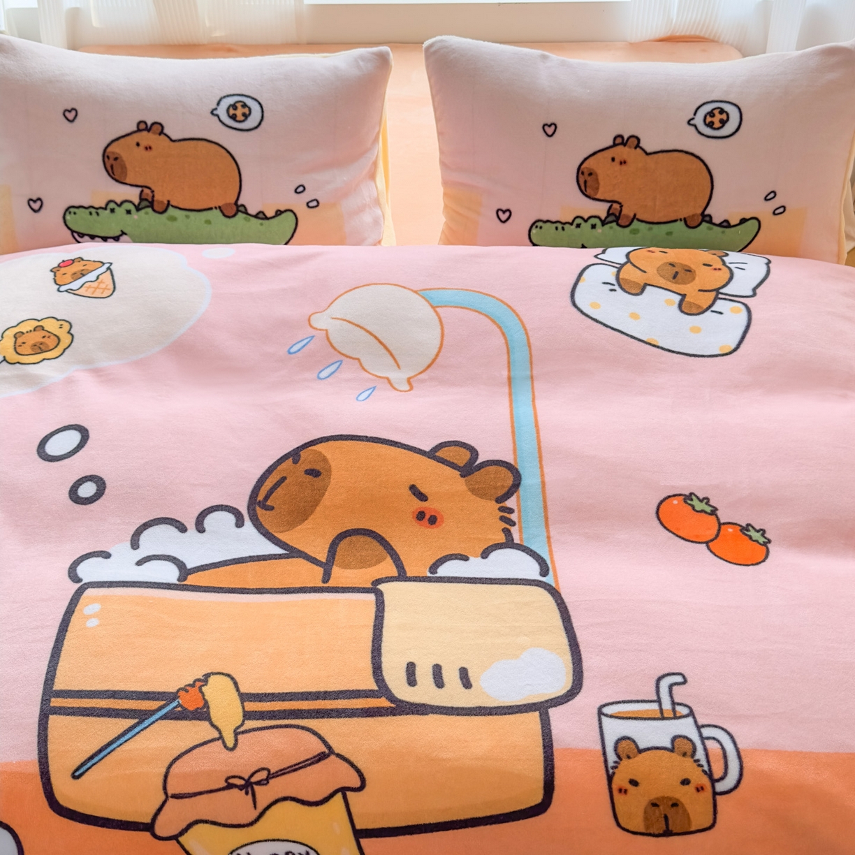 91家纺网 家纺一手货源 找家纺 浩诚 2025新款高克重原创设计牛奶绒大版卡通四件套第2批 向往的生活