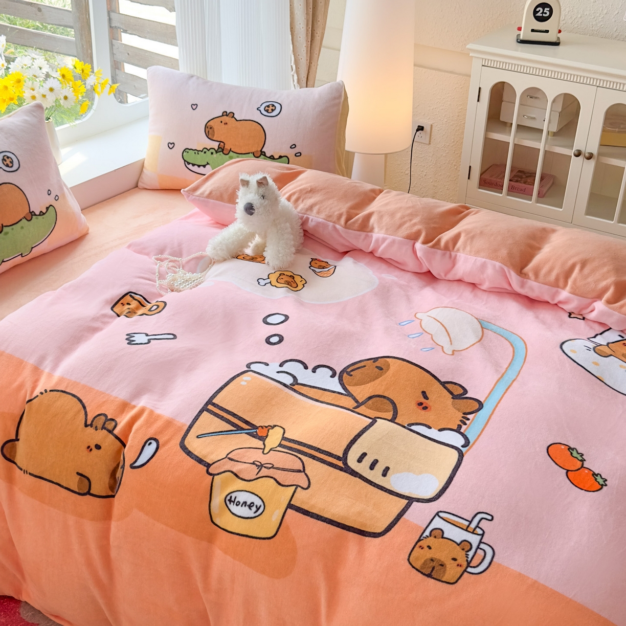 91家纺网 家纺一手货源 找家纺 浩诚 2025新款高克重原创设计牛奶绒大版卡通四件套第2批 向往的生活