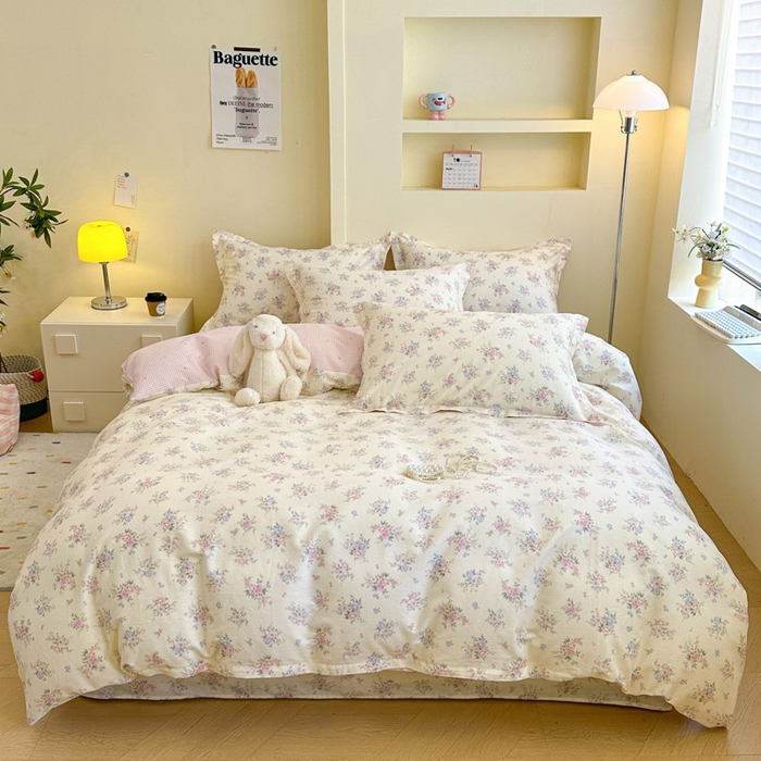 91家纺网 家纺一手货源 找家纺 绵庭家纺 2025新款田园花卉全棉纯棉印花四件套 欧风花影 米