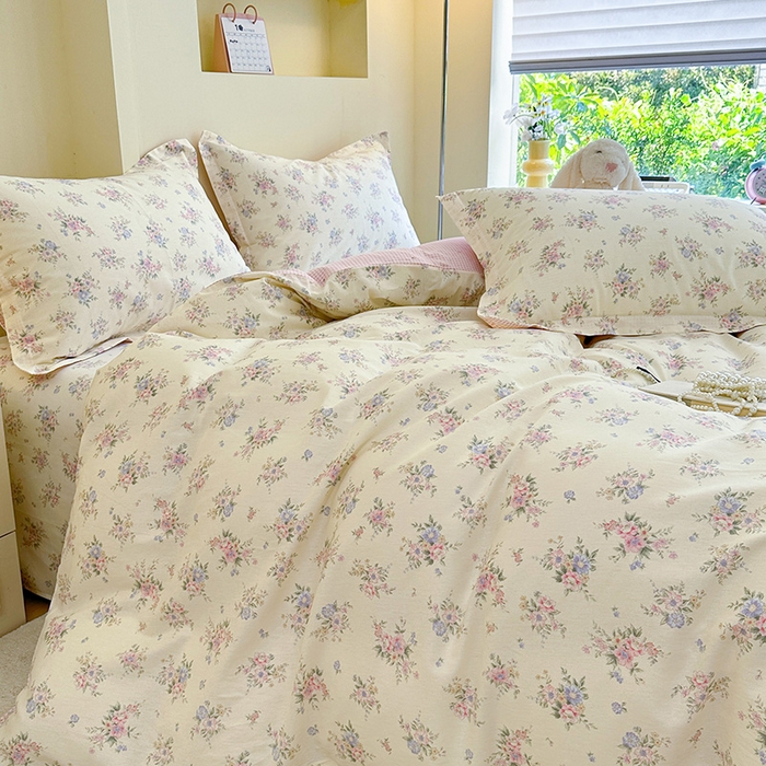 91家纺网 家纺一手货源 找家纺 绵庭家纺 2025新款田园花卉全棉纯棉印花四件套 欧风花影 米