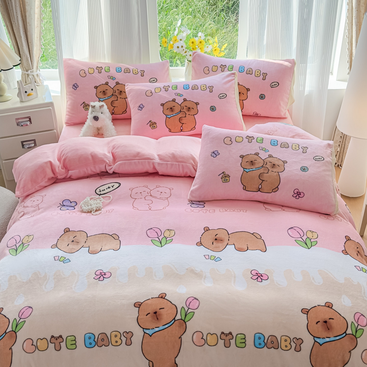 91家纺网 家纺一手货源 找家纺 浩诚 2025新款高克重原创设计牛奶绒大版卡通四件套第2批 幸运巴拉