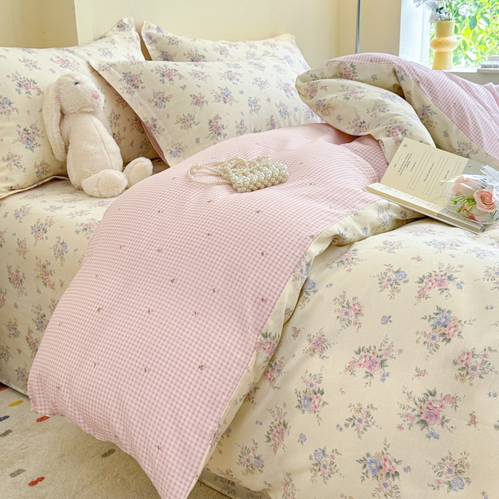 91家纺网 家纺一手货源 找家纺 绵庭家纺 2025新款田园花卉全棉纯棉印花四件套 欧风花影 米