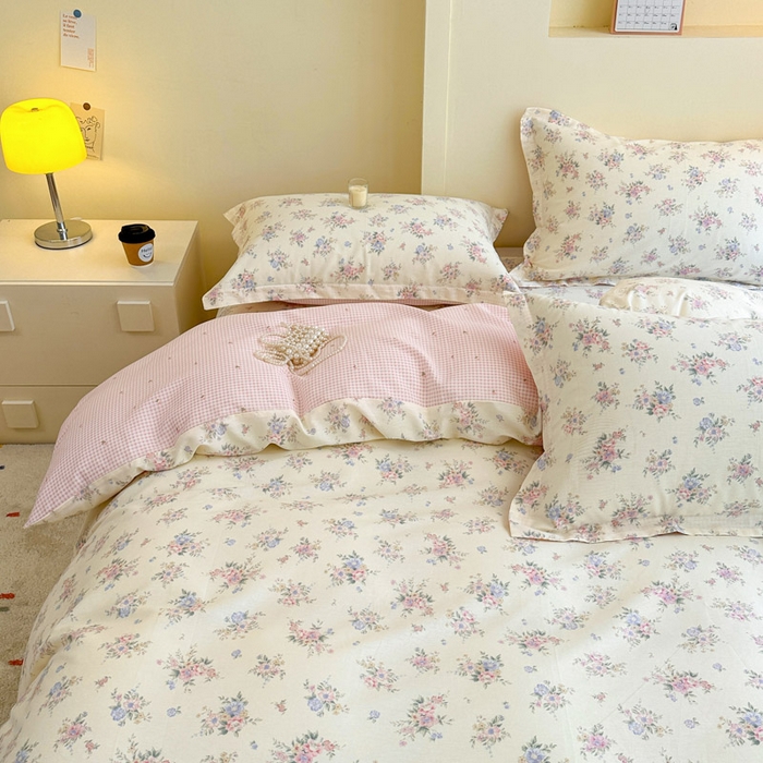 91家纺网 家纺一手货源 找家纺 绵庭家纺 2025新款田园花卉全棉纯棉印花四件套 欧风花影 米