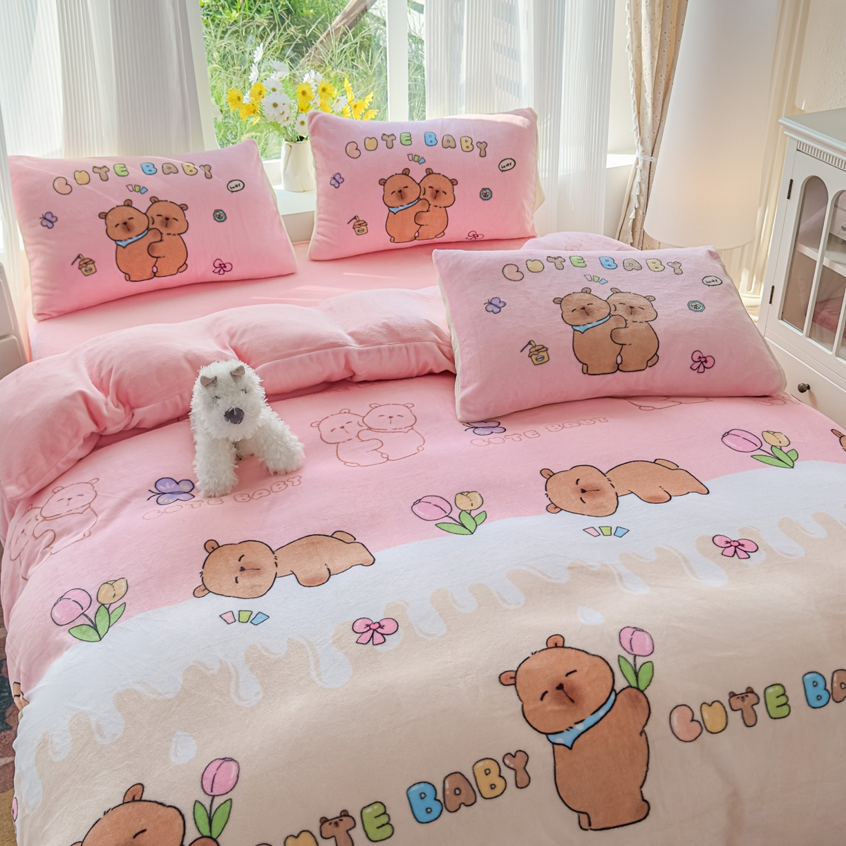 91家纺网 家纺一手货源 找家纺 浩诚 2025新款高克重原创设计牛奶绒大版卡通四件套第2批 幸运巴拉