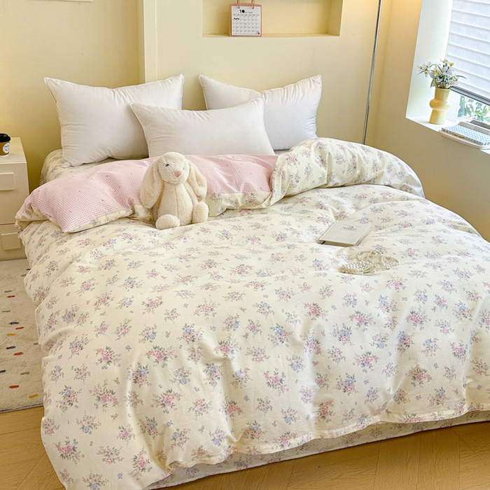 91家纺网 家纺一手货源 找家纺 绵庭家纺 2025新款田园花卉全棉纯棉印花四件套 欧风花影 米