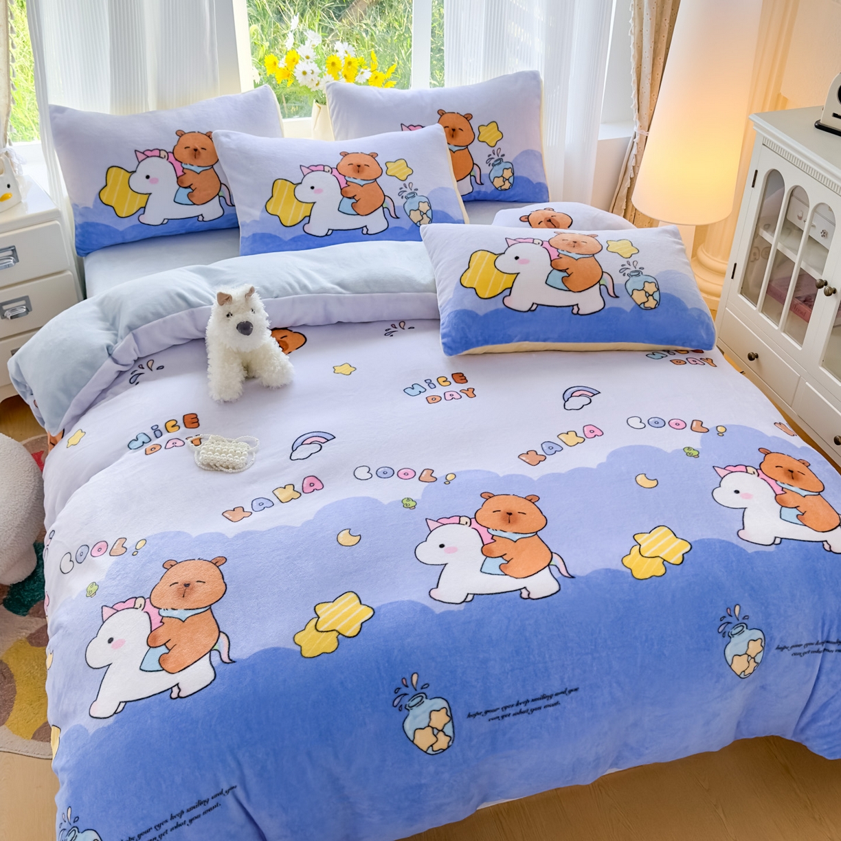 浩诚 2025新款高克重原创设计牛奶绒大版卡通四件套第2批 旋转巴拉