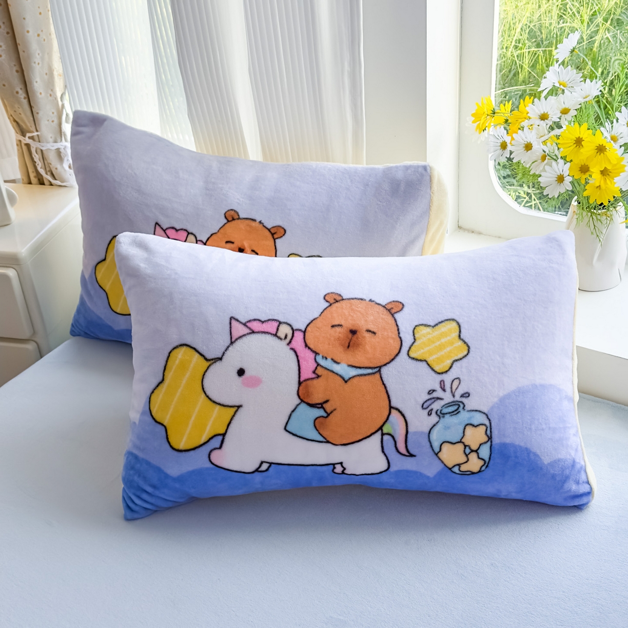 91家纺网 家纺一手货源 找家纺 浩诚 2025新款高克重原创设计牛奶绒大版卡通四件套第2批 旋转巴拉