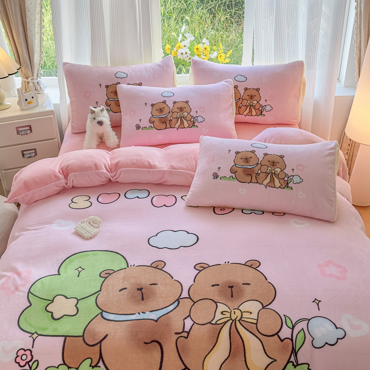 91家纺网 家纺一手货源 找家纺 浩诚 2025新款高克重原创设计牛奶绒大版卡通四件套第2批 阳光巴拉