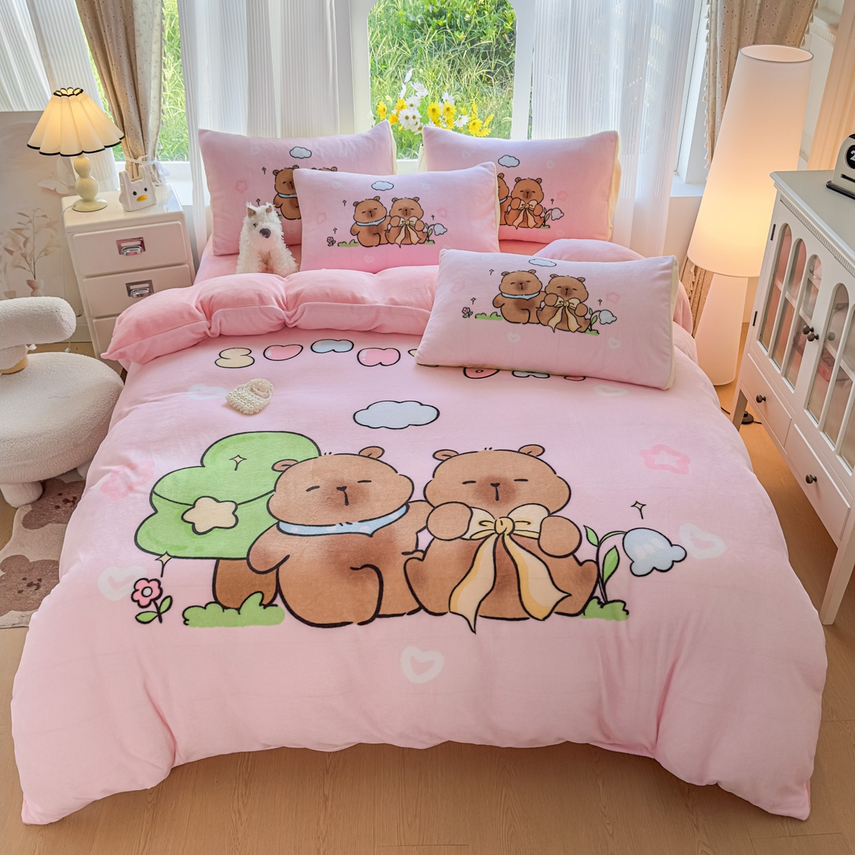 91家纺网 家纺一手货源 找家纺 浩诚 2025新款高克重原创设计牛奶绒大版卡通四件套第2批 阳光巴拉