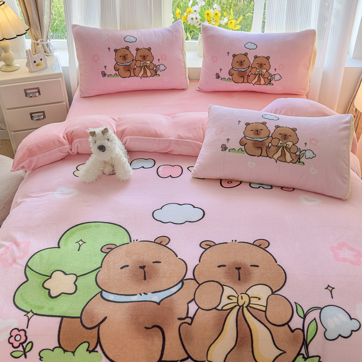 91家纺网 家纺一手货源 找家纺 浩诚 2025新款高克重原创设计牛奶绒大版卡通四件套第2批 阳光巴拉