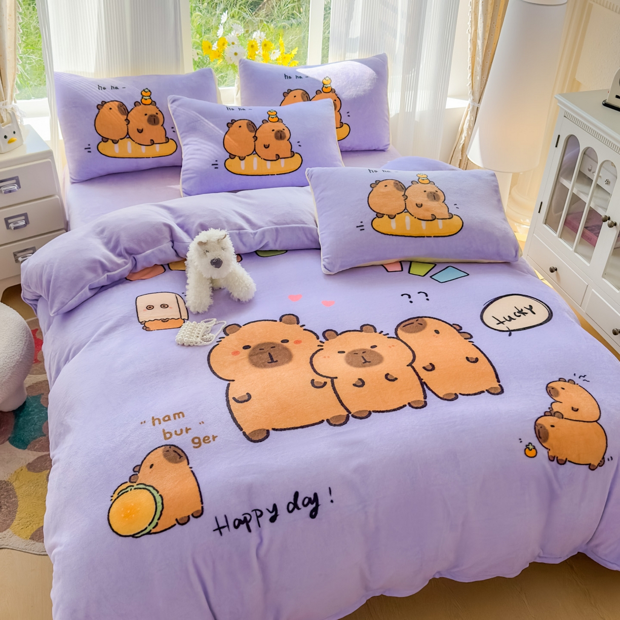 浩诚 2025新款高克重原创设计牛奶绒大版卡通四件套第2批 紫色巴拉