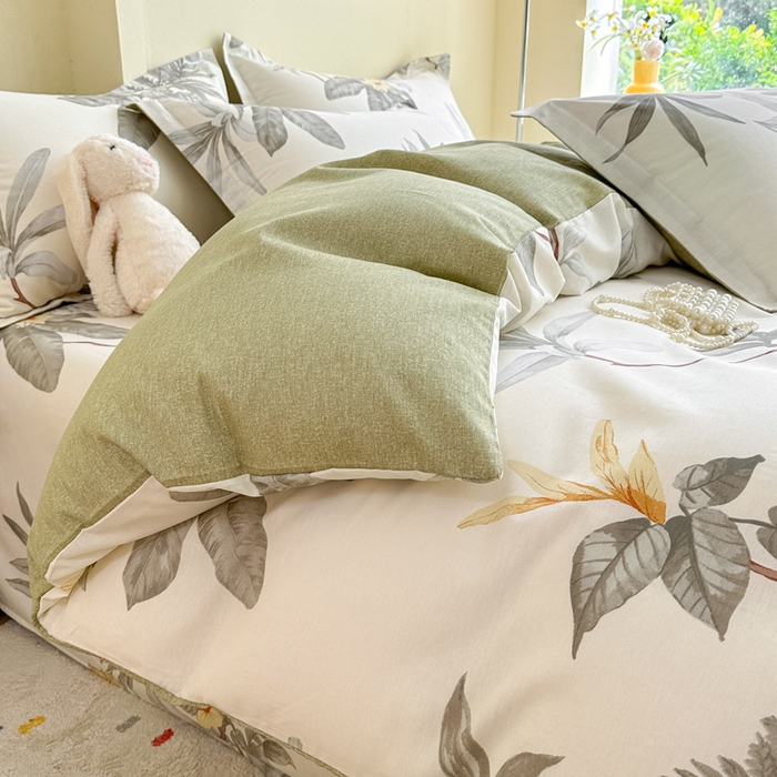 91家纺网 家纺一手货源 找家纺 绵庭家纺 2025新款田园花卉全棉纯棉印花四件套 秋分落叶