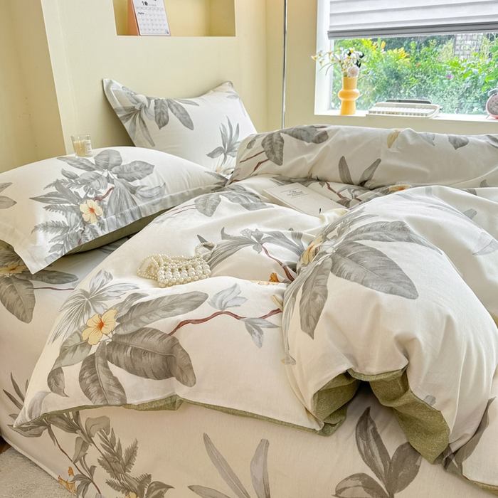 91家纺网 家纺一手货源 找家纺 绵庭家纺 2025新款田园花卉全棉纯棉印花四件套 秋分落叶