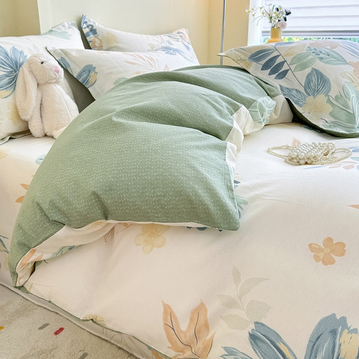 91家纺网 家纺一手货源 找家纺 绵庭家纺 2025新款田园花卉全棉纯棉印花四件套 珊瑚芦苇