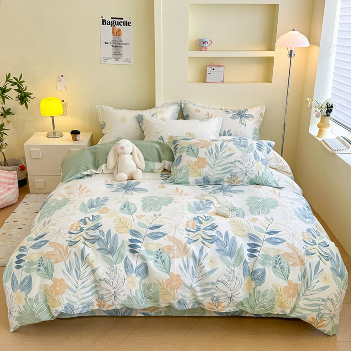 91家纺网 家纺一手货源 找家纺 绵庭家纺 2025新款田园花卉全棉纯棉印花四件套 珊瑚芦苇