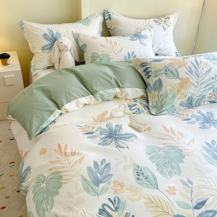 91家纺网 家纺一手货源 找家纺 绵庭家纺 2025新款田园花卉全棉纯棉印花四件套 珊瑚芦苇