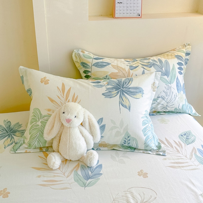 91家纺网 家纺一手货源 找家纺 绵庭家纺 2025新款田园花卉全棉纯棉印花四件套 珊瑚芦苇