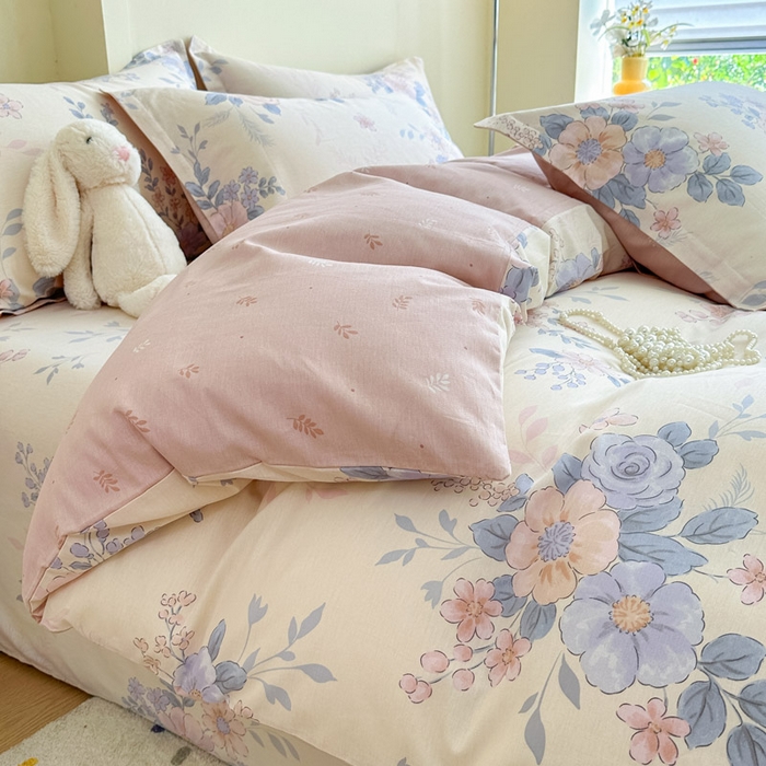 91家纺网 家纺一手货源 找家纺 绵庭家纺 2025新款田园花卉全棉纯棉印花四件套 水墨江南