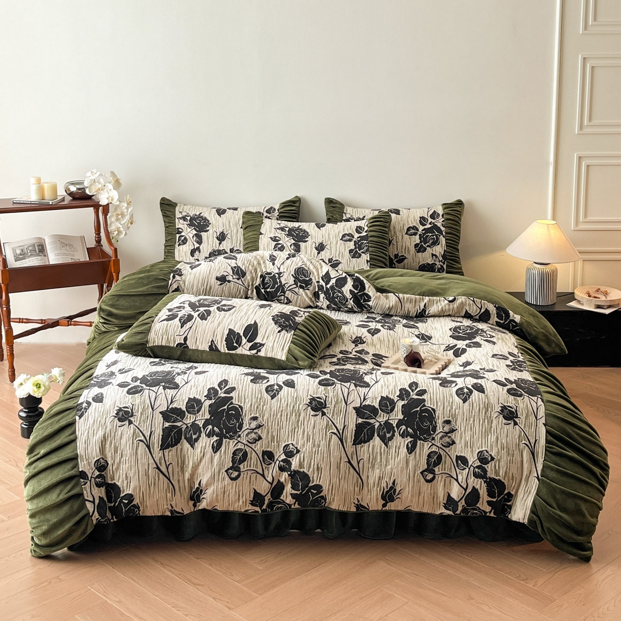 91家纺网 家纺一手货源 找家纺 金阳光家纺 2025新款雕花绒色烂牛奶绒法式泡泡袖牛奶绒床单床盖四件套 香谢落叶-小夜曲