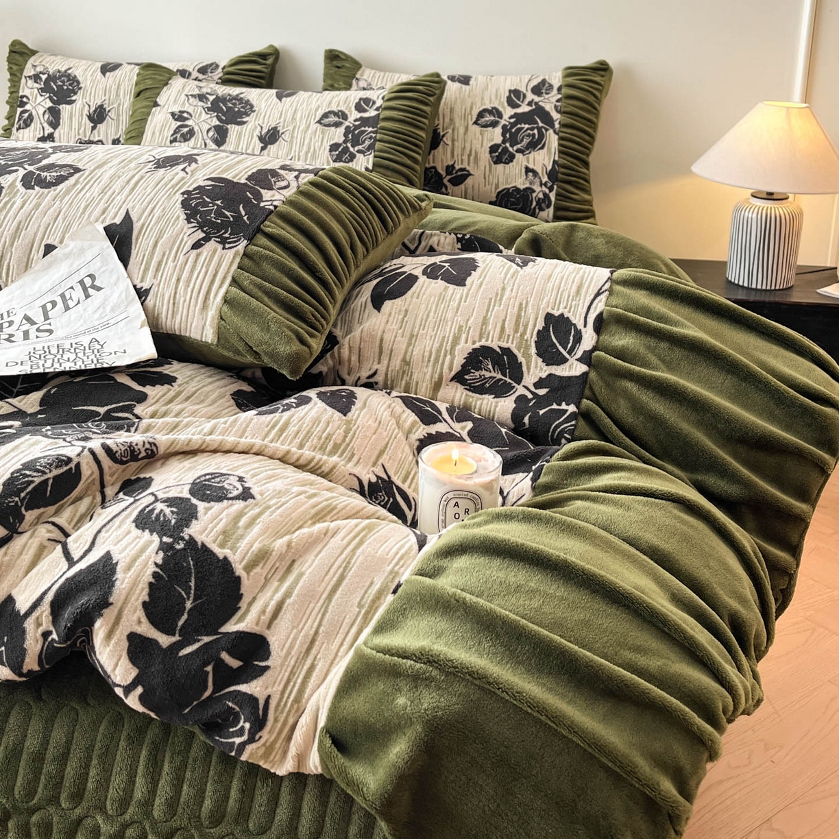 91家纺网 家纺一手货源 找家纺 金阳光家纺 2025新款雕花绒色烂牛奶绒法式泡泡袖牛奶绒床单床盖四件套 香谢落叶-小夜曲